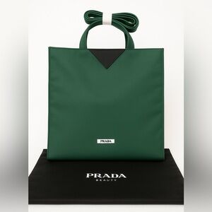 PRADA Beauty Forest Green Tote Bag with Strap & Dust Bag NEW!!